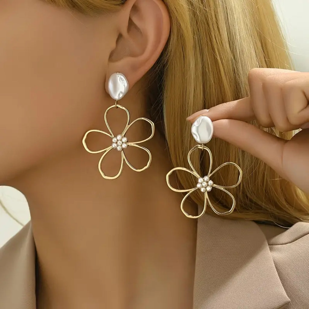 Large flower dangle earrings for women elegant style
