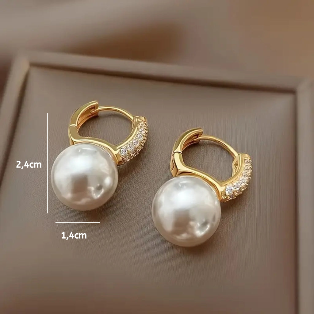 gold pearl drop earrings product set view