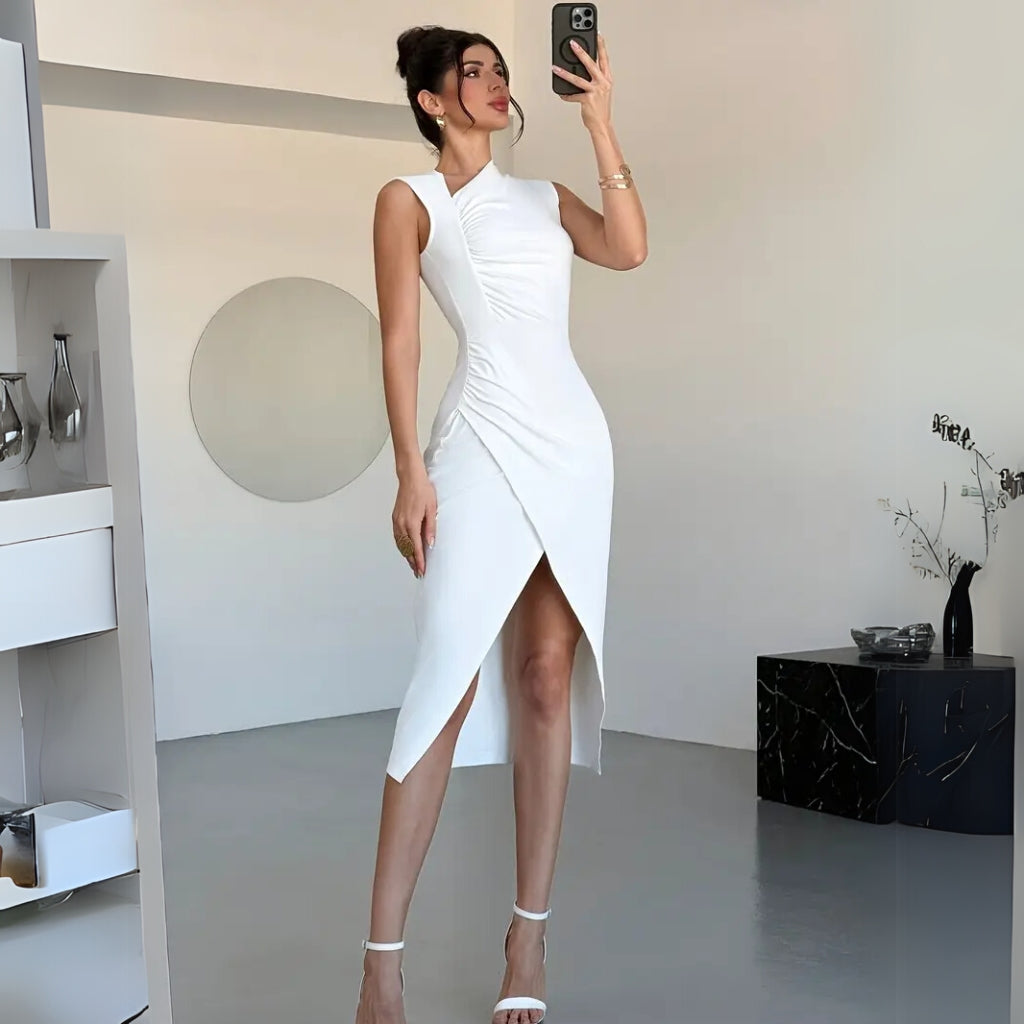 Minimalist bodycon midi dress in white