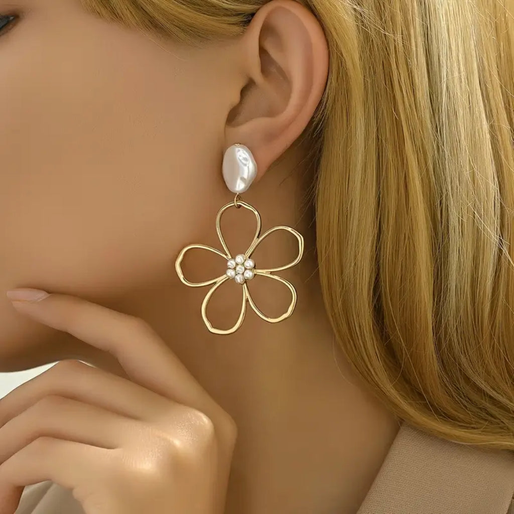 Gold floral statement earrings fashion jewelry