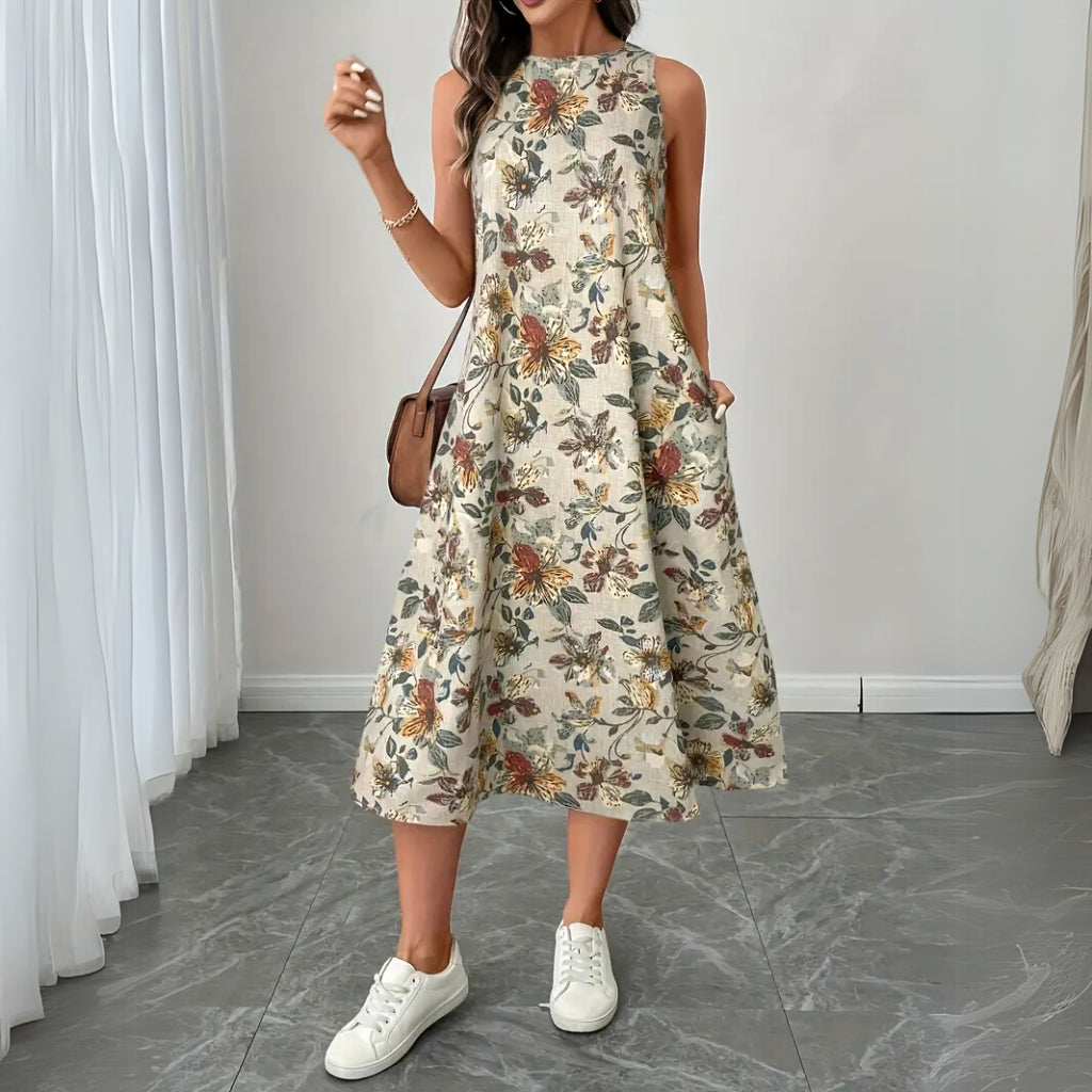Detail view of floral pattern dress