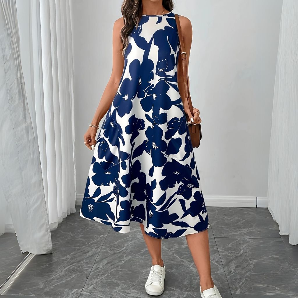 Detail view of floral pattern dress