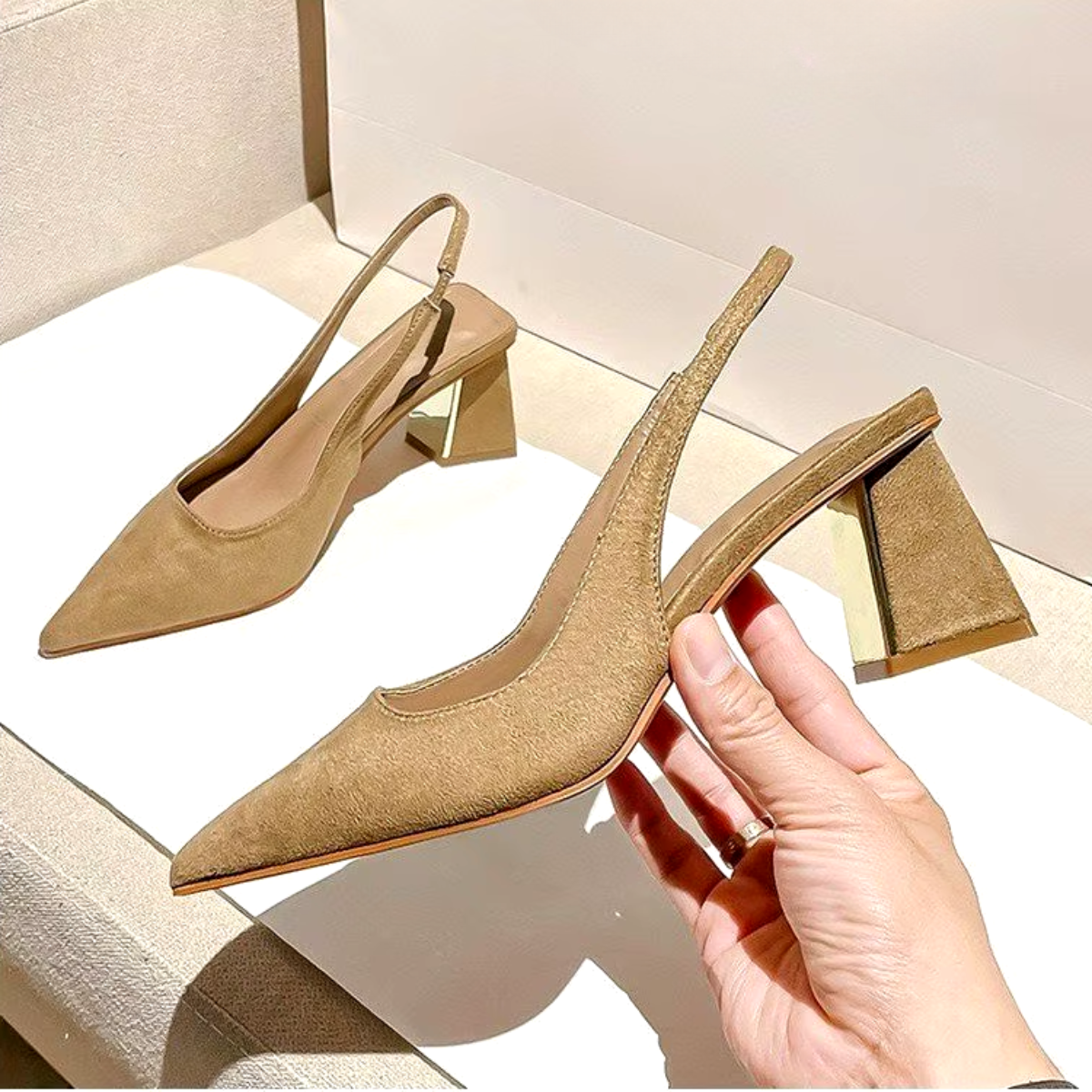 Mule worn on foot with trousers
