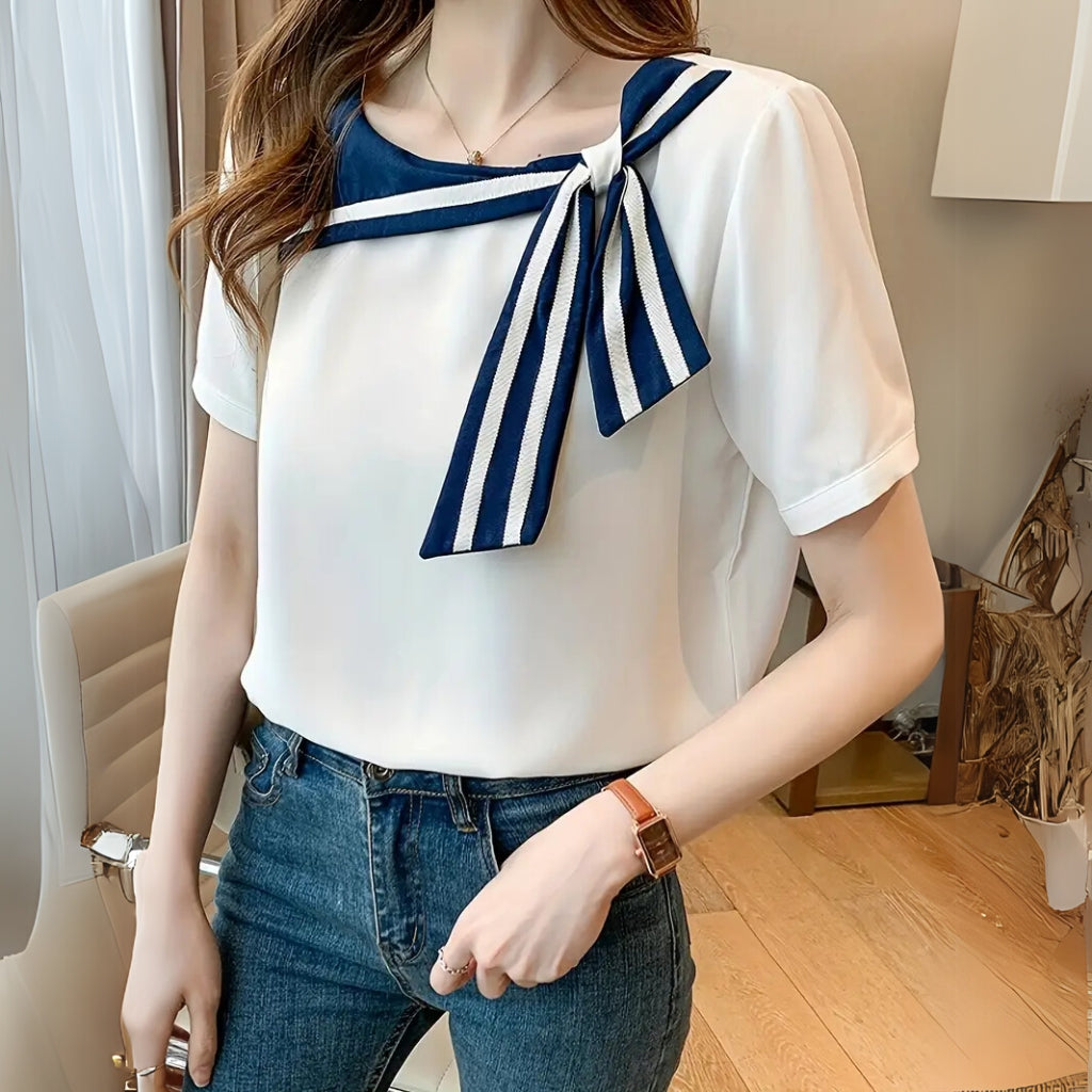 White blouse with sailor collar and bow