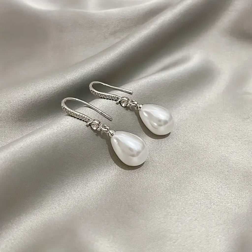silver pearl drop earrings for women elegant style