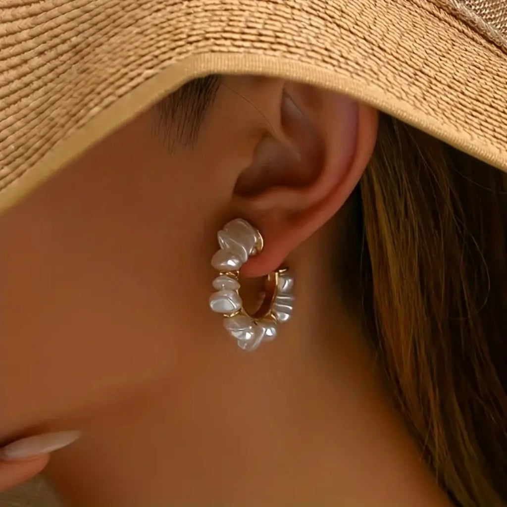 Elegant white and gold hoop earrings