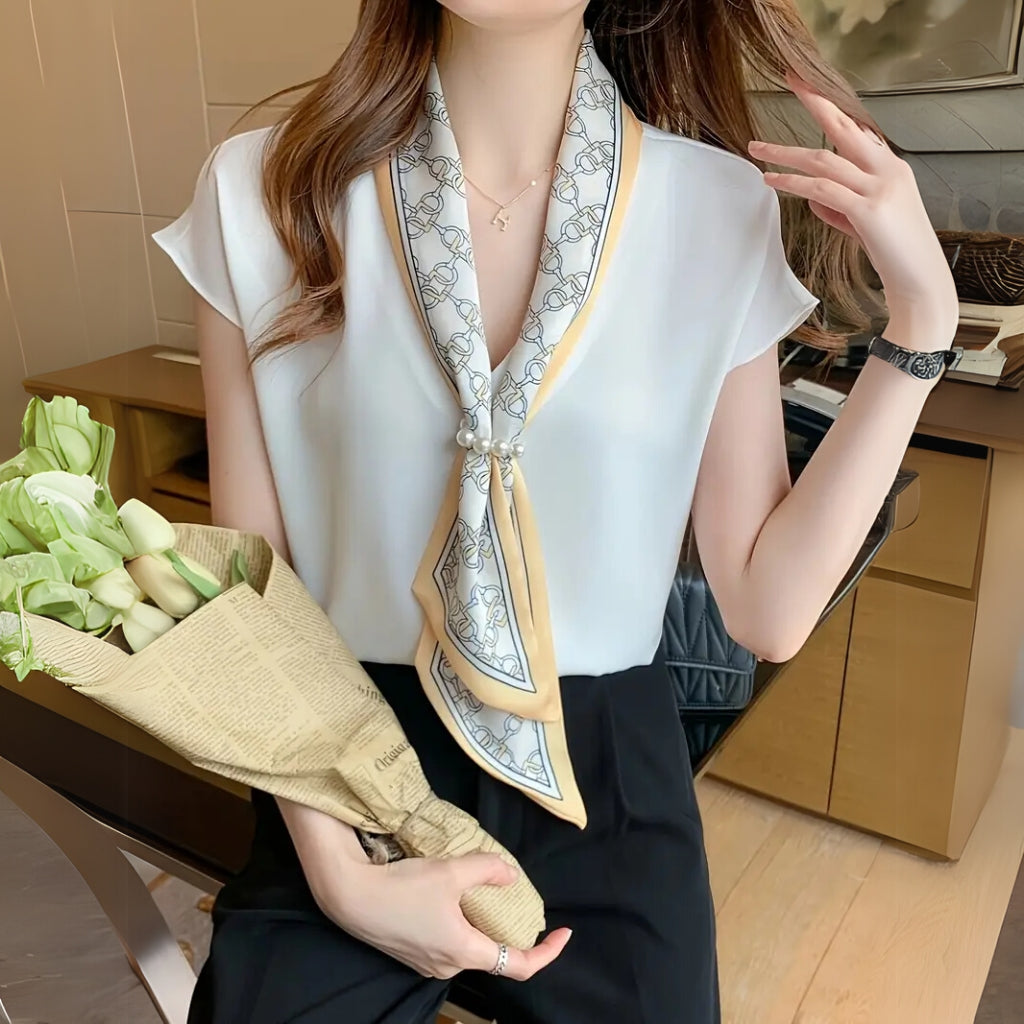 Pink elegant scarf neck blouse for women