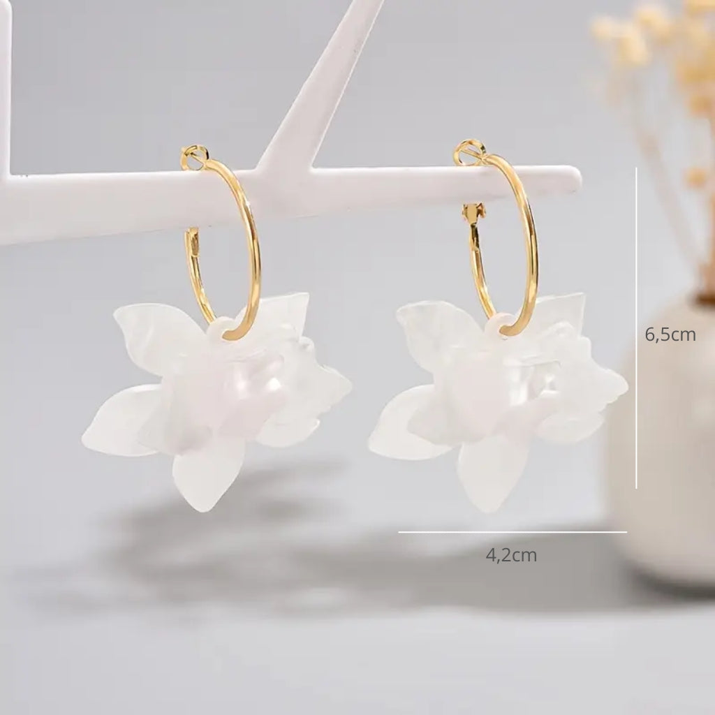 white floral gold plated stud earrings for women