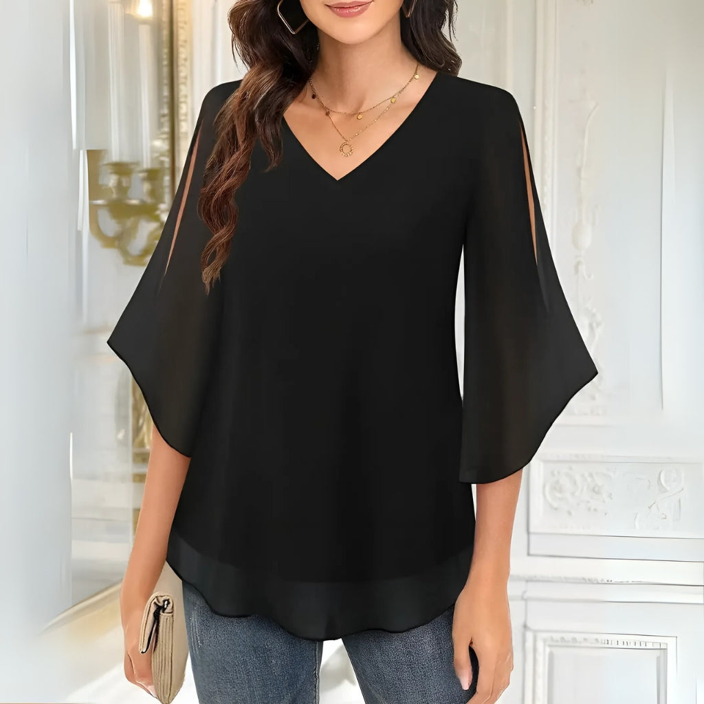 Beige elegant flowy women blouse