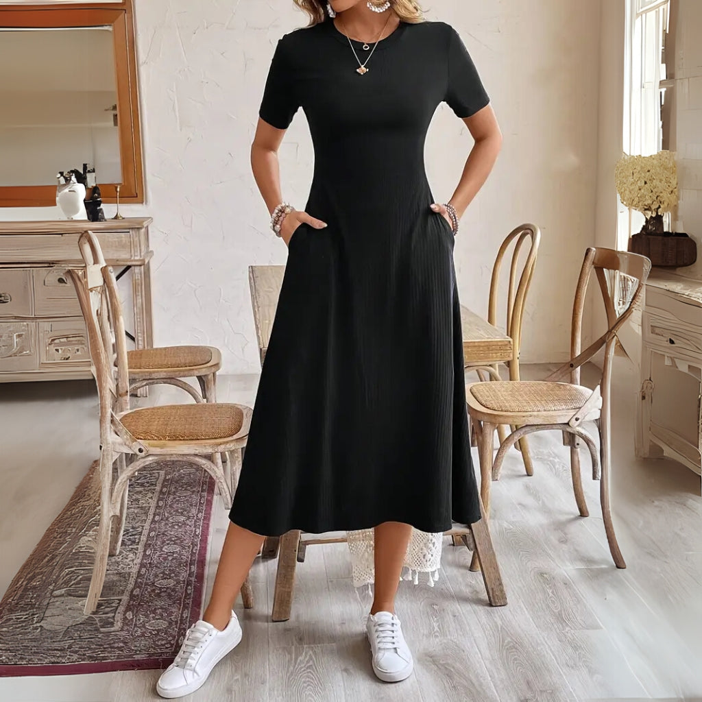 Casual feminine midi dress outfit