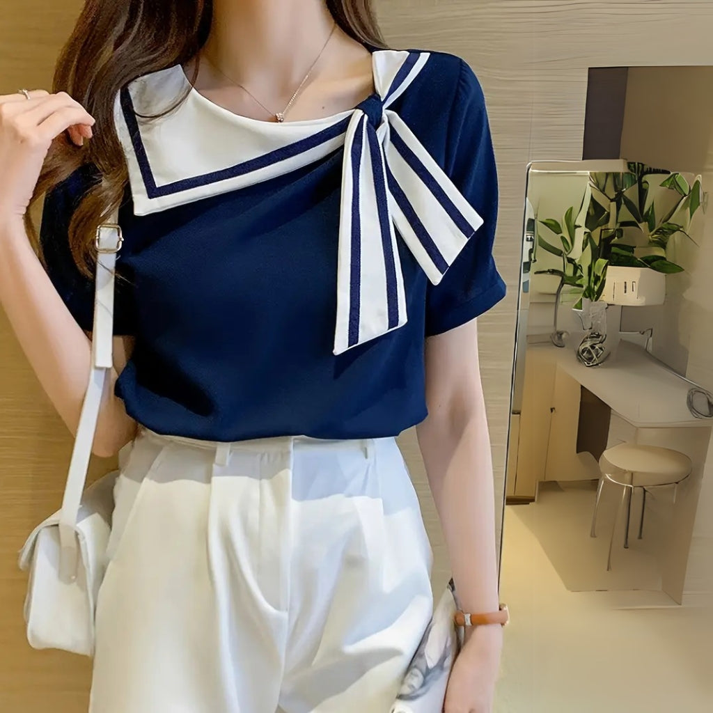 Blue sailor style blouse for elegant women
