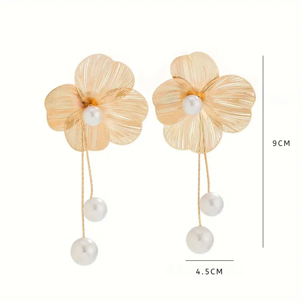 gold flower drop earrings product set view