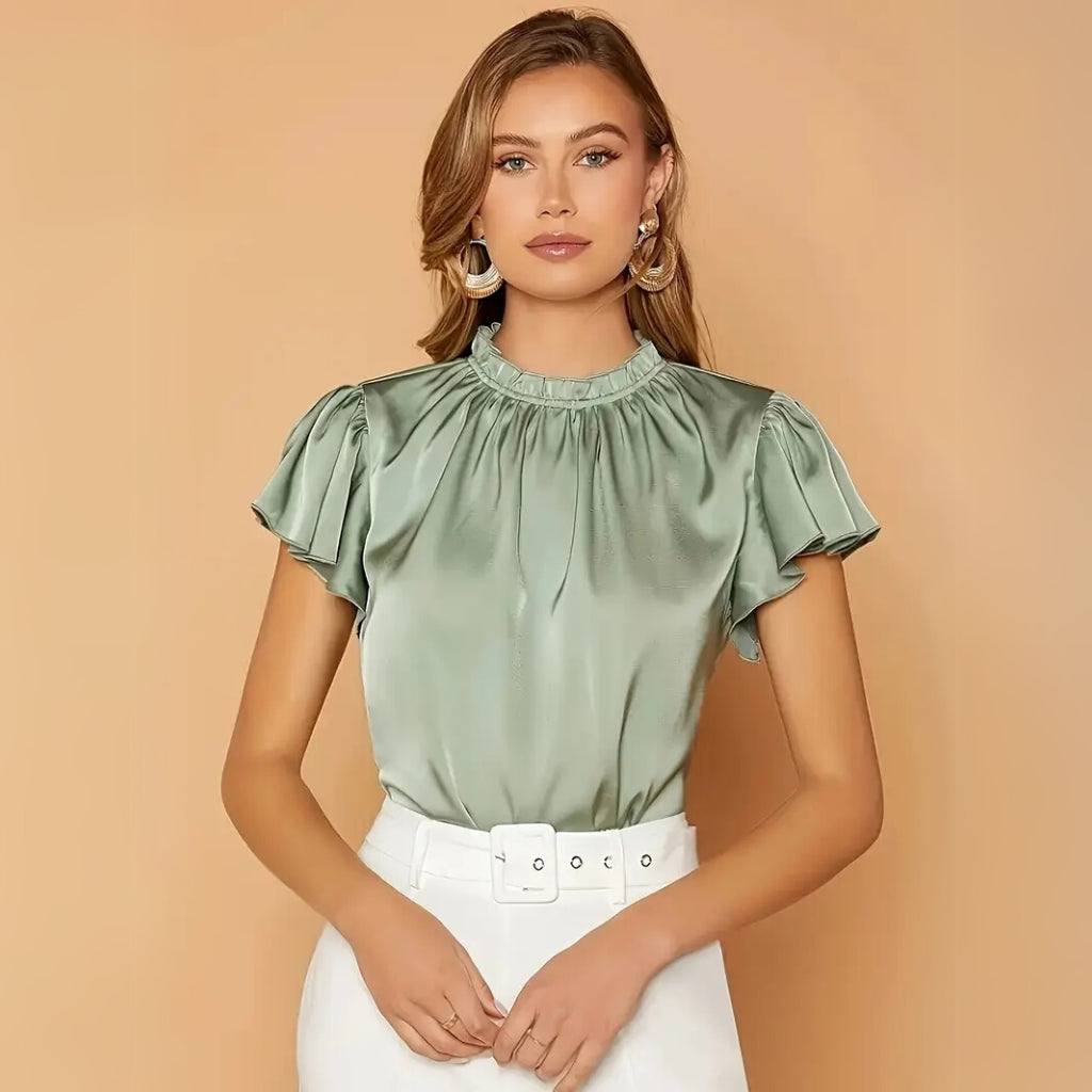 green-elegant-ruffle-neck-blouse
