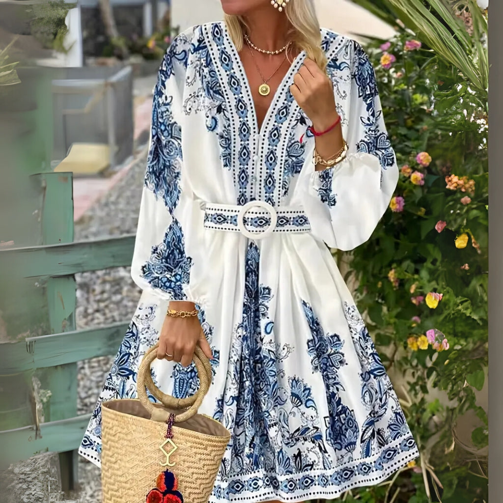 Boho embroidered mini dress casual style