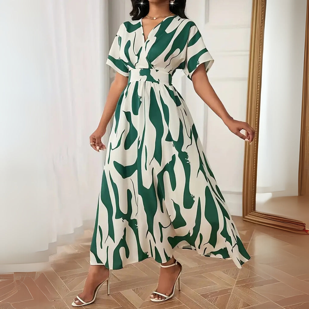 Green printed flowy midi dress