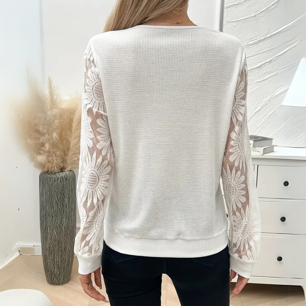 White elegant lace sleeve blouse women