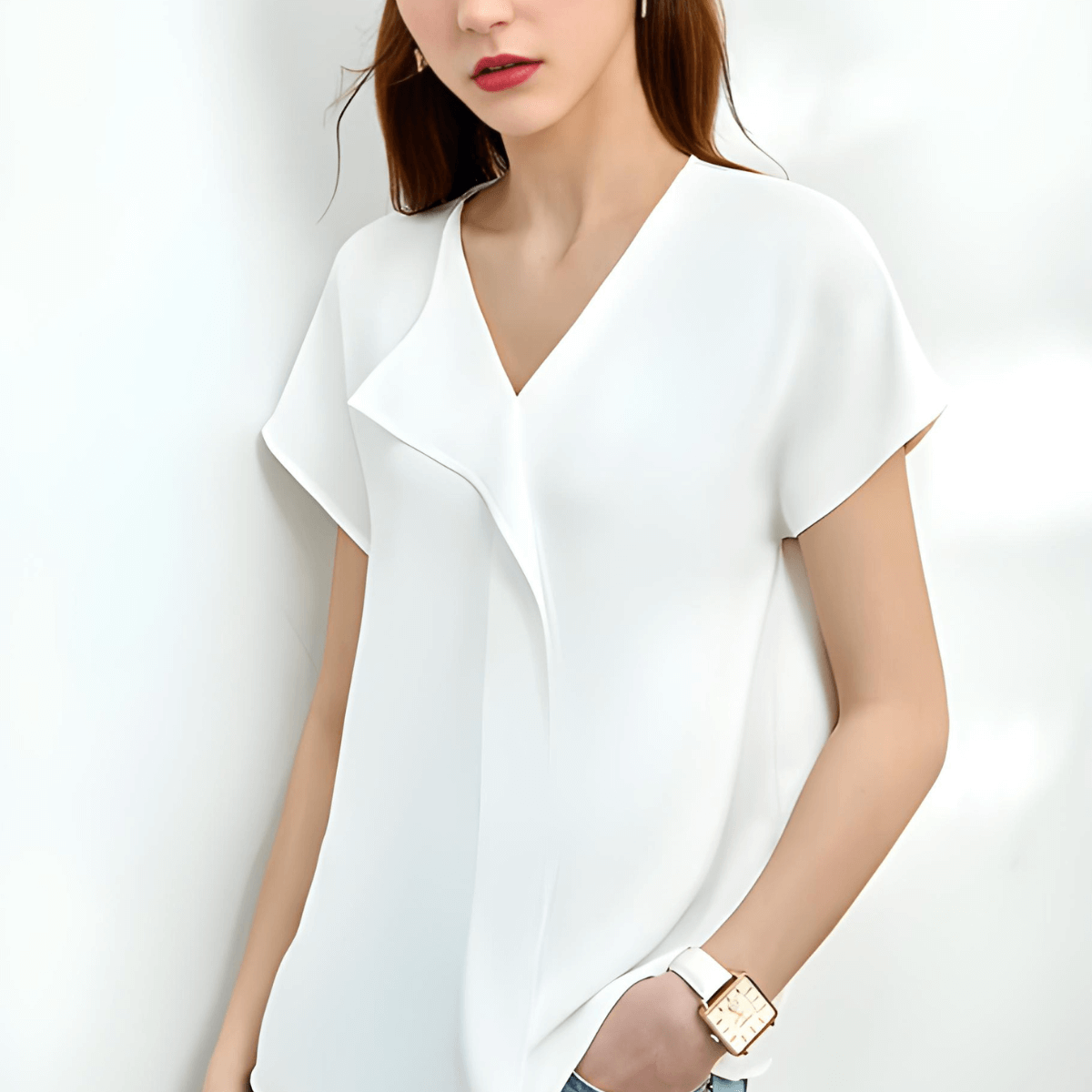 Blue relaxed fit short sleeve blouse women