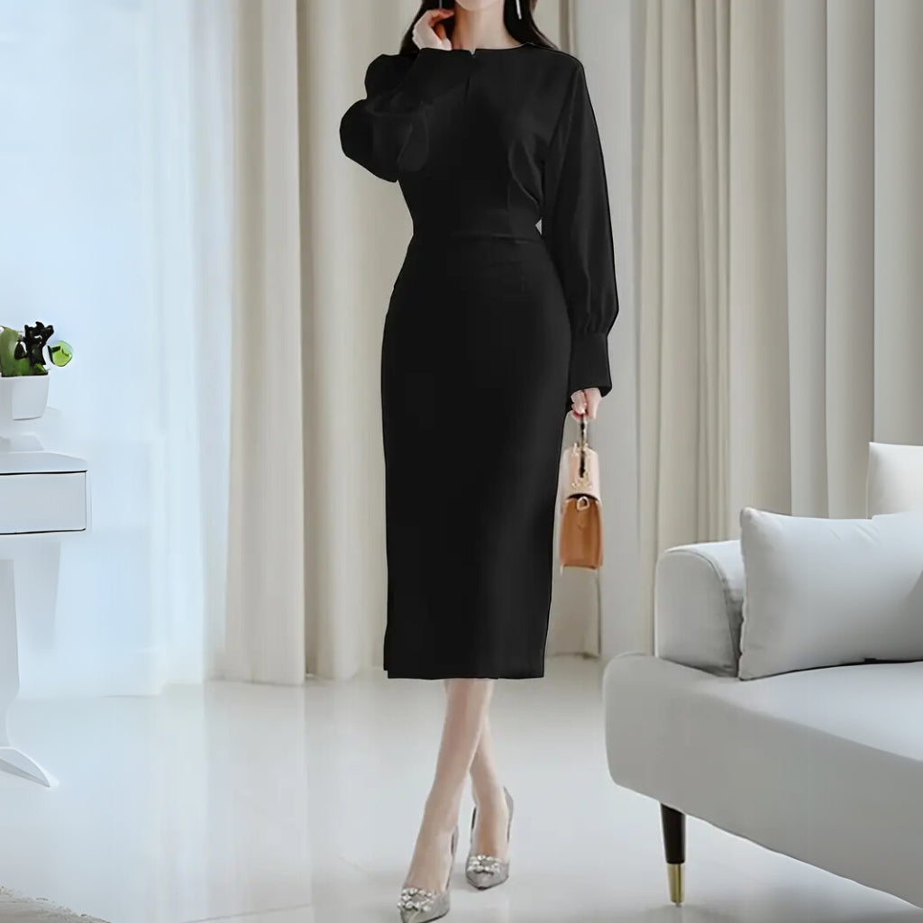Minimalist formal midi dress styling