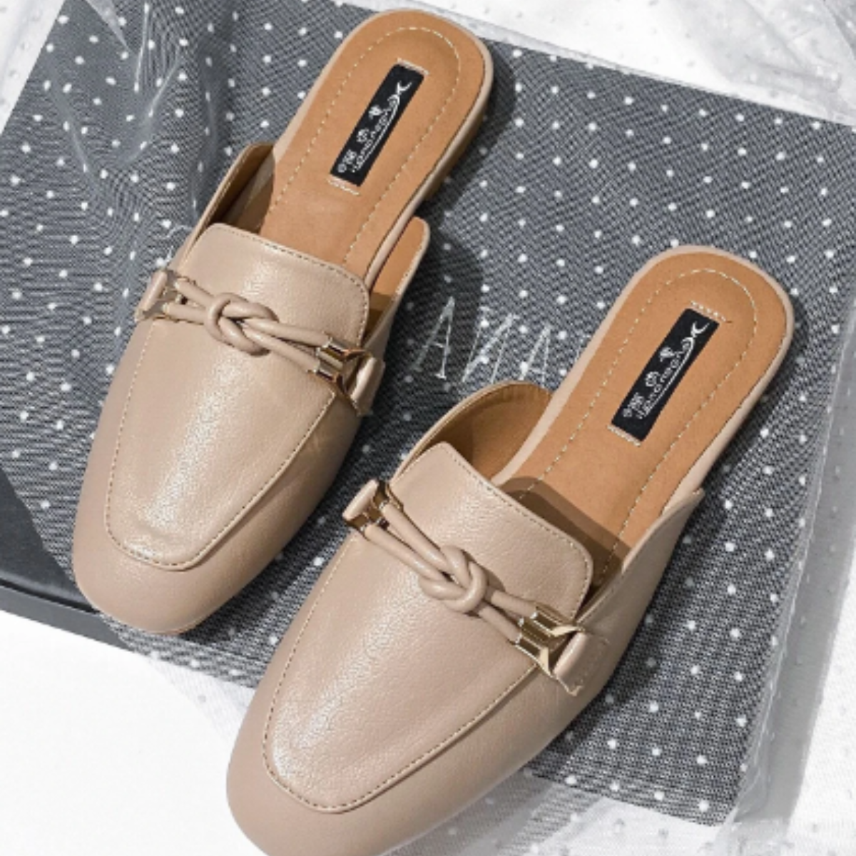 Beige minimalist mule side profile