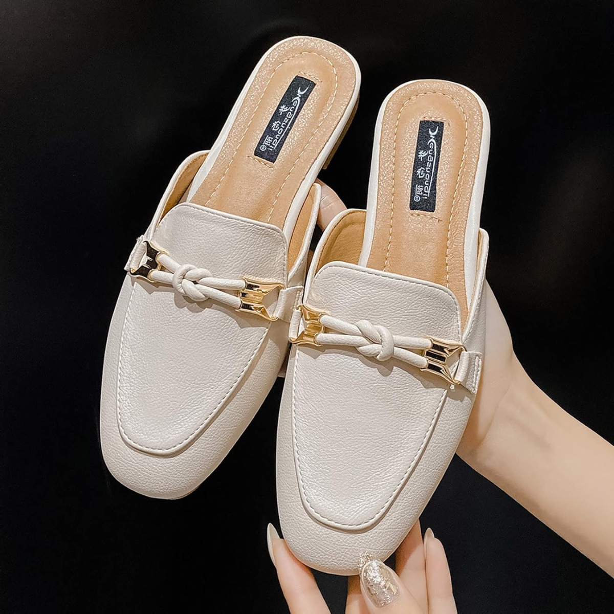 Beige minimalist mule side profile
