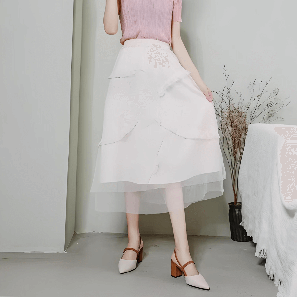 Cream block heel mule side view