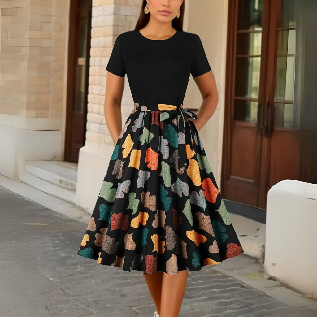 Printed midi dress front view