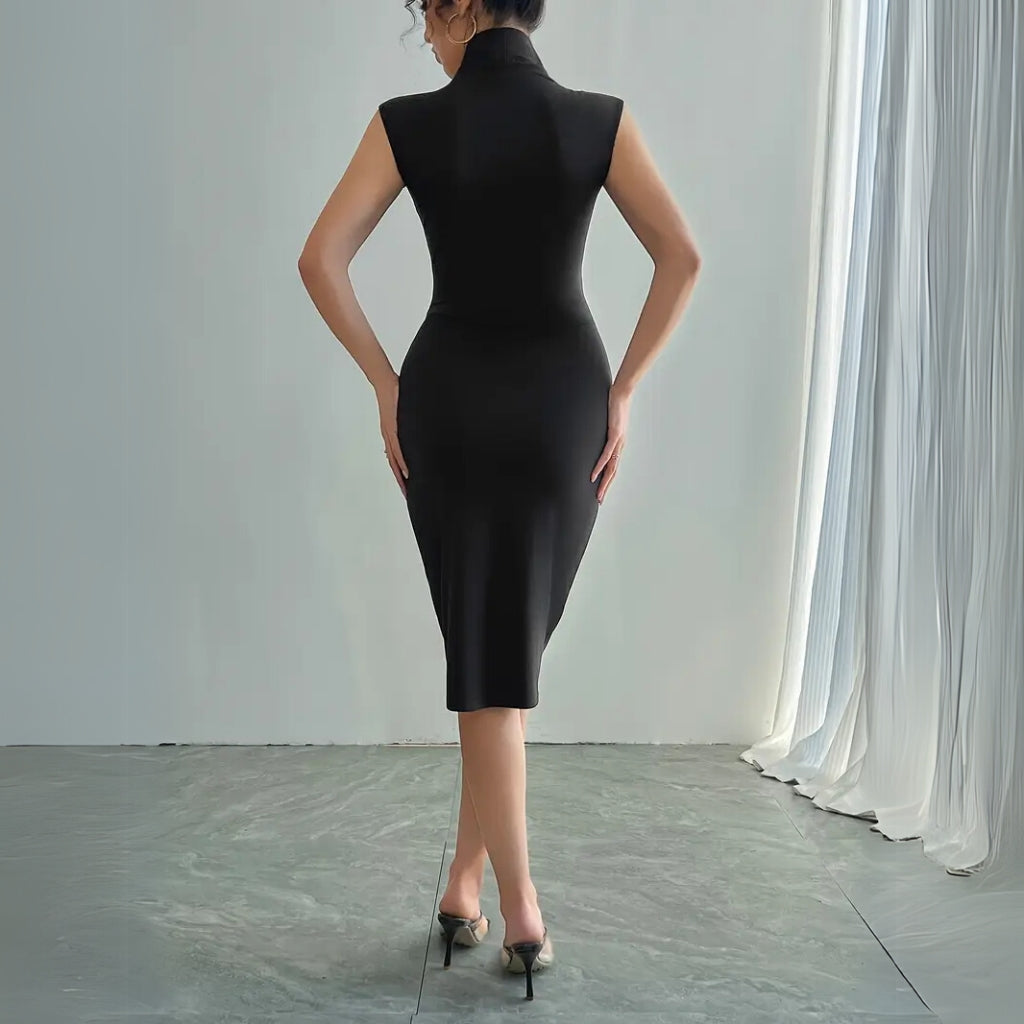 Sleek feminine midi dress styling