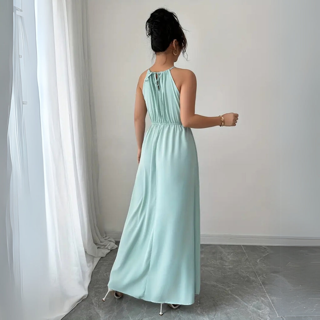 Feminine maxi dress styled for events