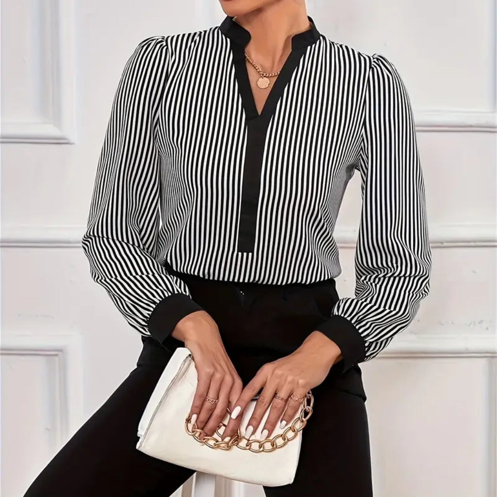 Office striped top with contrast collar